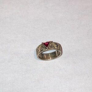Vintage PSC 925 Sterling Silver Ring with Red Stone Size 5  FREE SHIP